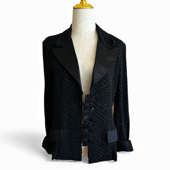 Alex Evenings Vintage 80s 90s Tuxedo Jacket Textured Sparkling Black Size Small - Picture 4 of 11